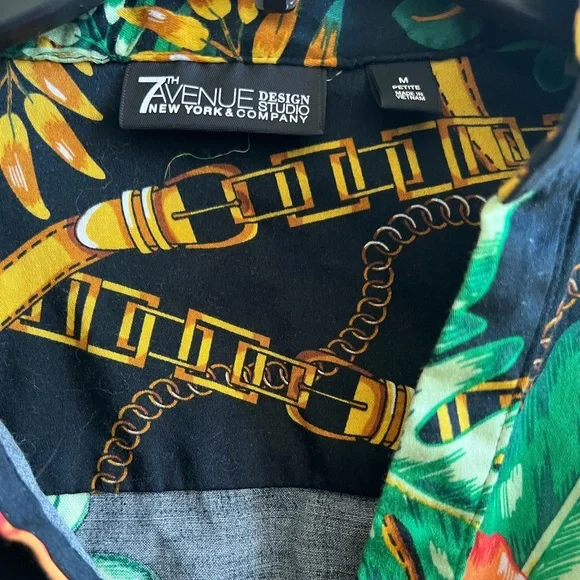 7th Avenue Design Studio Woman's Black Floral Cotton Blend Blouse Size Med - Picture 4 of 5